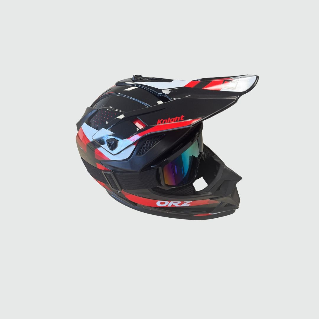 bike helmet w goggles gloves ILM Youth Dirt Helmets Kids ATV with Mask Model MT601Y Angry Face / Youth-S and black goggles Biker Helmet Dirt Bike Helmets
