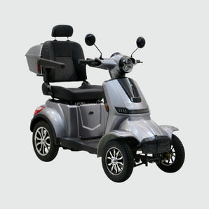 Skyblue Beetle electric mobility scooter in dark grey, front three-quarter view