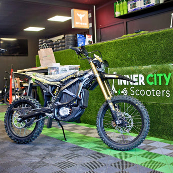 Sur-Ron Ultra Bee 2025 electric dirt bike in the Inner City Scooters showroom in Dublin, Ireland